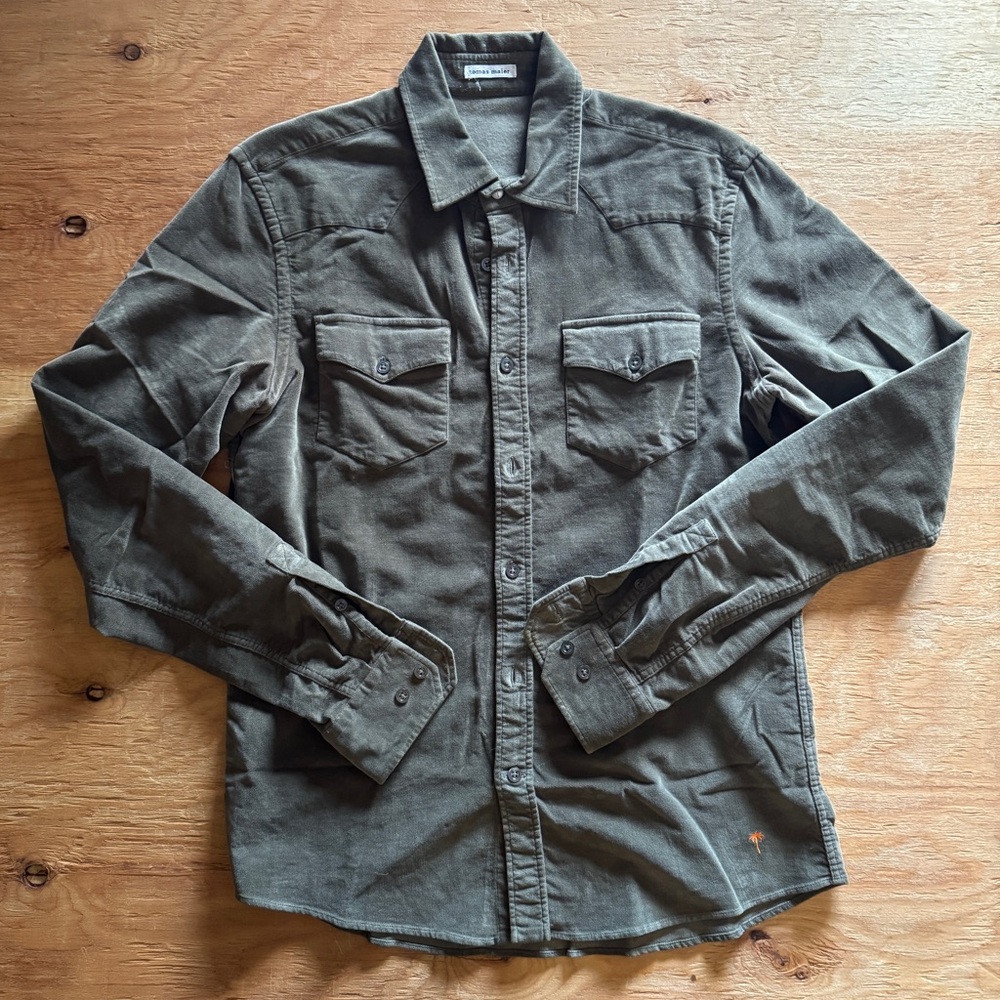 Olive Velvet Western Button-Up Shirt